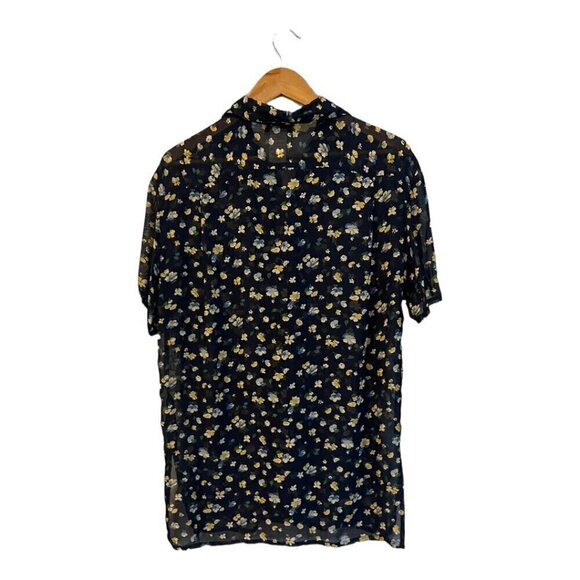 Rodier Blouse Button Up Blue Floral Size 38 Semi Sheer US Size 8 - Picture 2 of 5